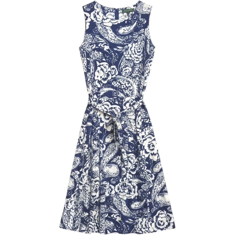 Lauren Ralph Lauren Fit Flare Dress Women Blue White Floral Paisley Belted 10